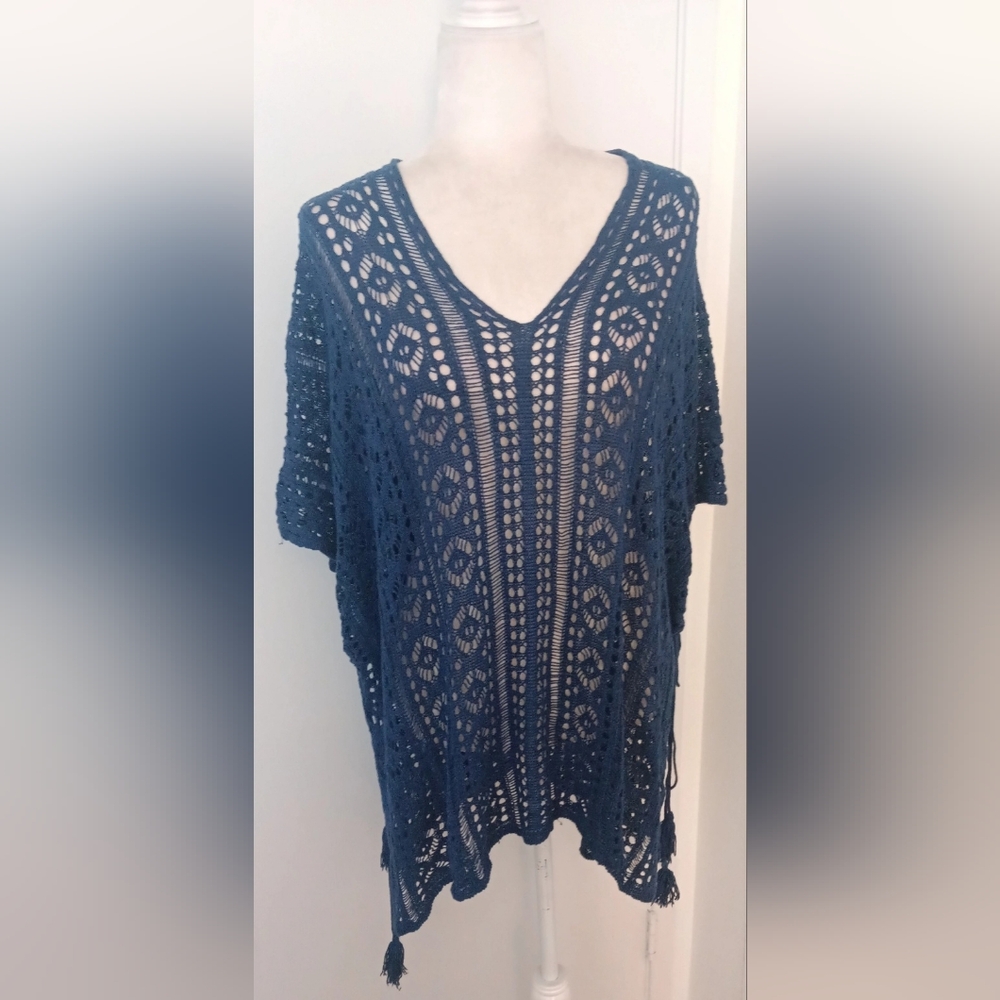 Elegant Blue Crochet Swim Coverup